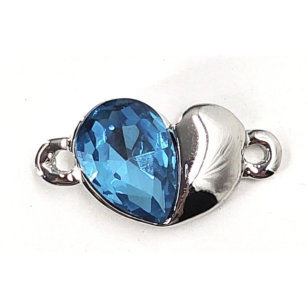 Heart Pendant, Aqua Blue AAA Crystal, 18k White Gold-Plated on Silver